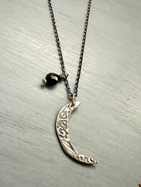 Image 8 of sterling silver moon pendant with brave inscription and green tourmaline