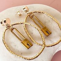 Image 4 of Organic Oval and Lock One of a Kind Earrings