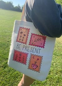 Image 1 of Be Present linen tote bags
