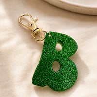 Image 2 of Green & Red Glitter Resin Letter Keychains • Cute Gift for Her