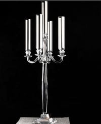 Image 1 of 40” Tall 5 Arms Clear Crystal Glass Candle Holder,Wedding Candelabra Table Centerpieces
