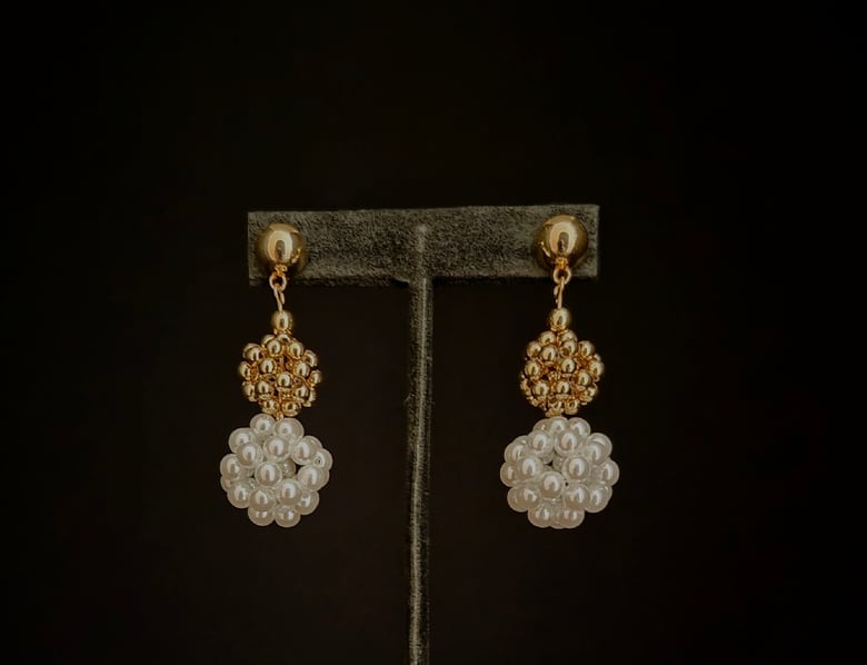 Image of Gold & White Ball Pierced Earrings 
