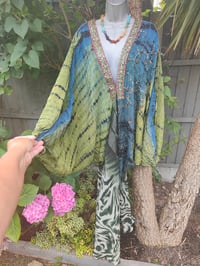 Image 4 of Wanderlust maxi dress Sari tie dye GREEN BLUE upto 18 uk