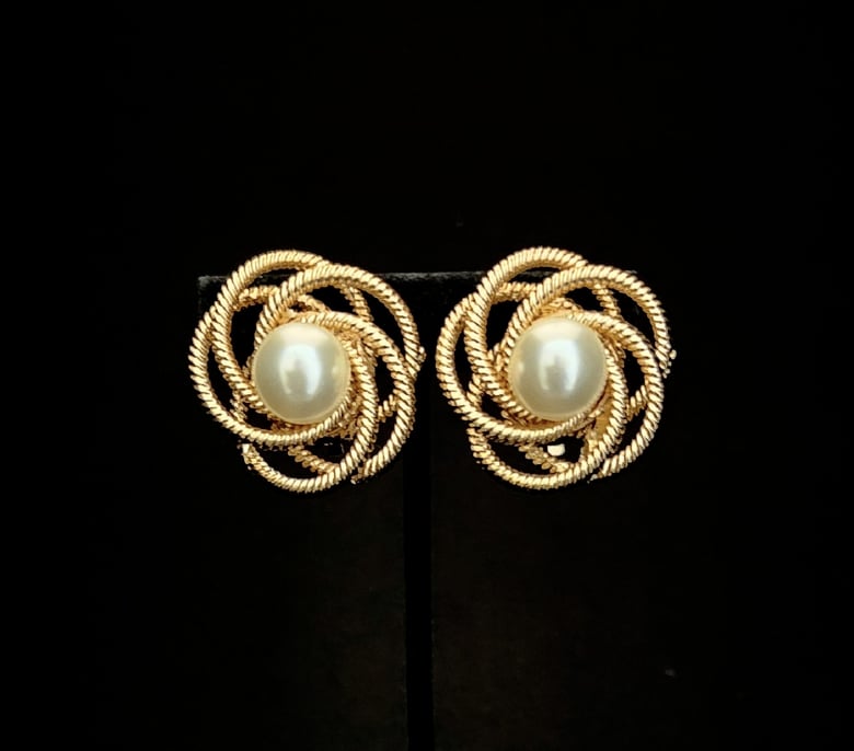 Image of Gold & Pearl Swirl Clip - On Earrings 