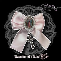 Image 1 of Baby Pink Daughter of A King Bow Clip - Silver Charm