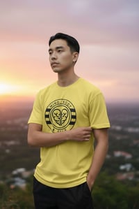 Image 1 of MIND, BODY & SOLE LIGHT YELLOW AND BLACK LOGO T-SHIRT 