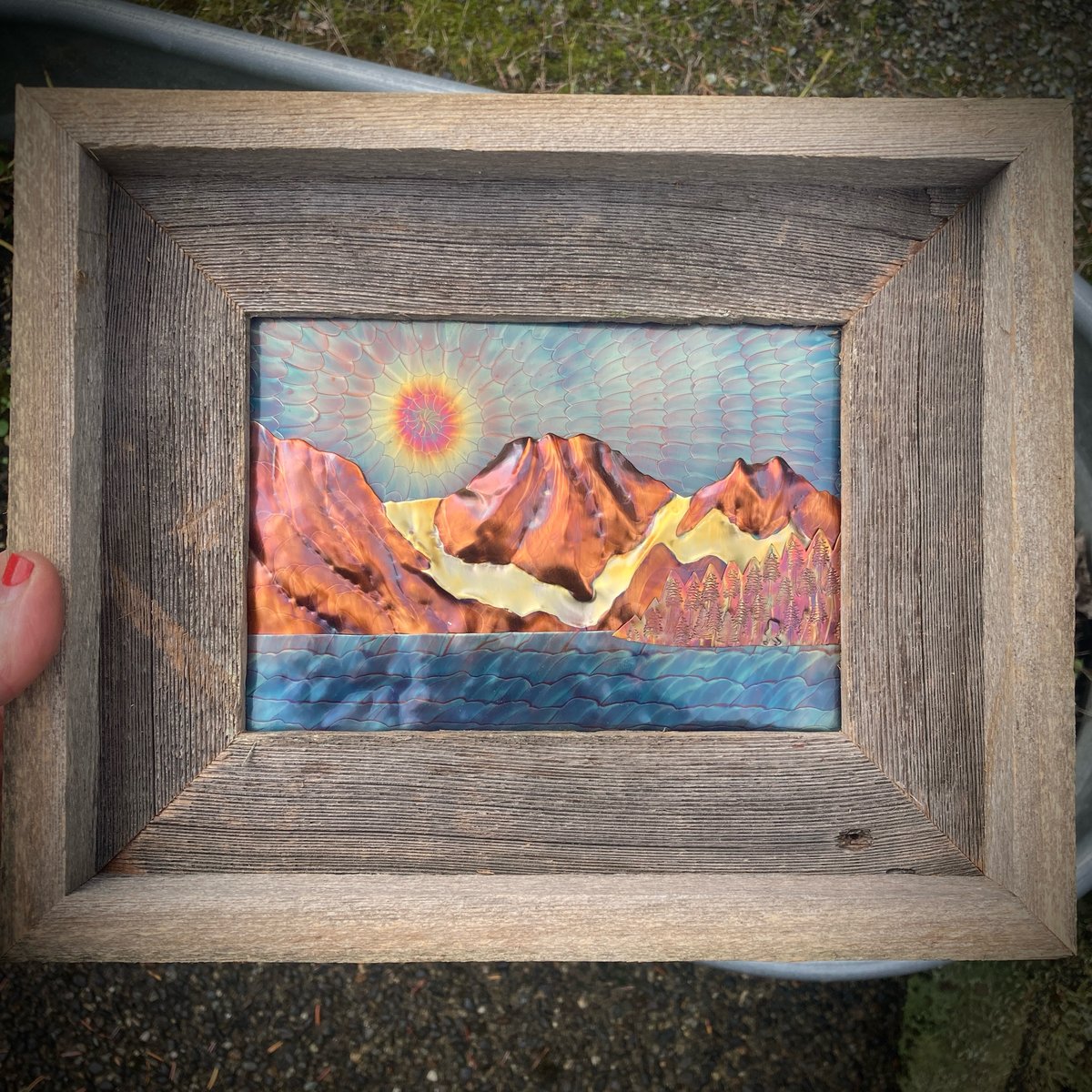 Flame Painted Copper Dragontail Peak with Colchuck Lake