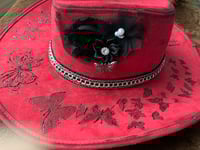 Image 3 of "Butterflies Don't Chase. They Attract" Hand-Burned Wide Brim Hat