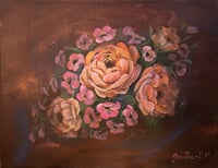 Image 2 of Loose peach roses and pink mini blooms