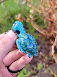 Image 1 of Silver Aqua Baby Sea Turtle Pendant