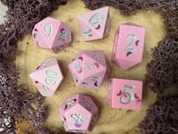 Image 3 of Faery Moon Handmade Jesmonite Dice Set | Pastel Pink and Mint Dice 