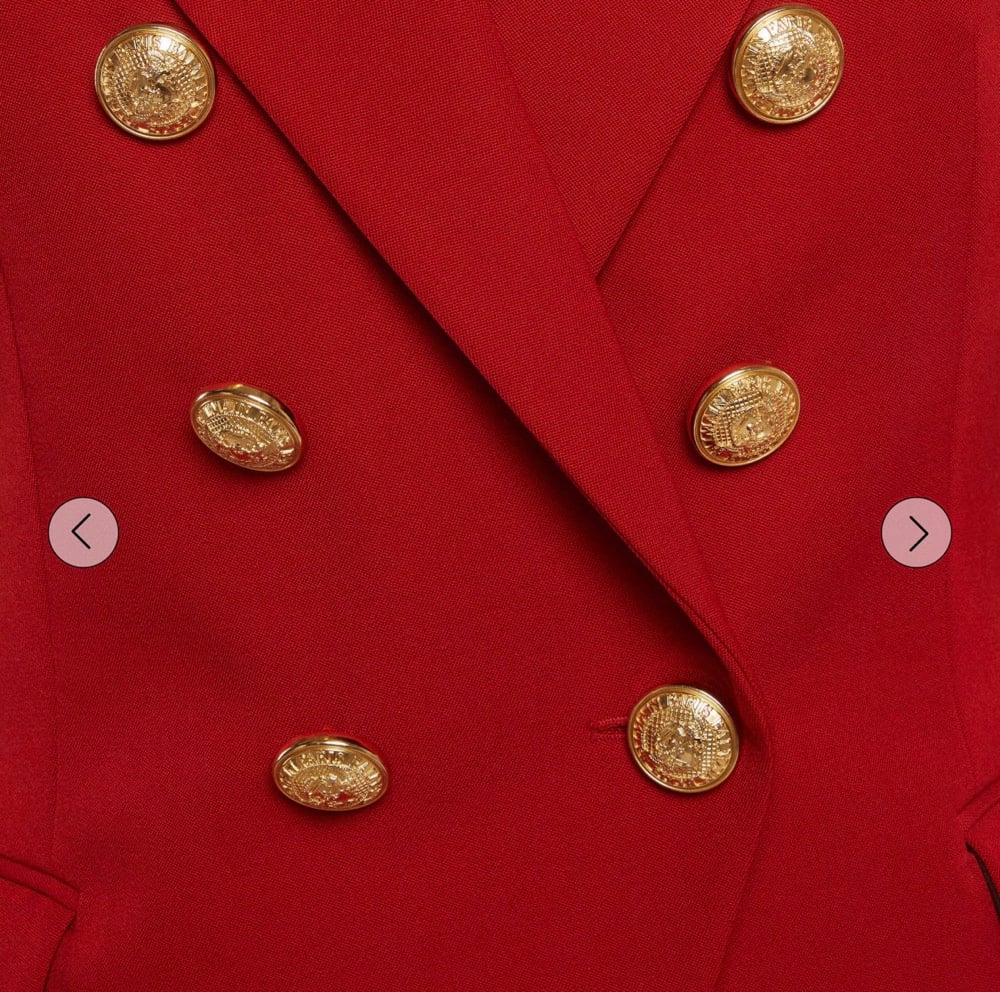 Image of BALMAIN RED DOUBLE-BREASTED TAILOR BLAZER (SIZE 40)