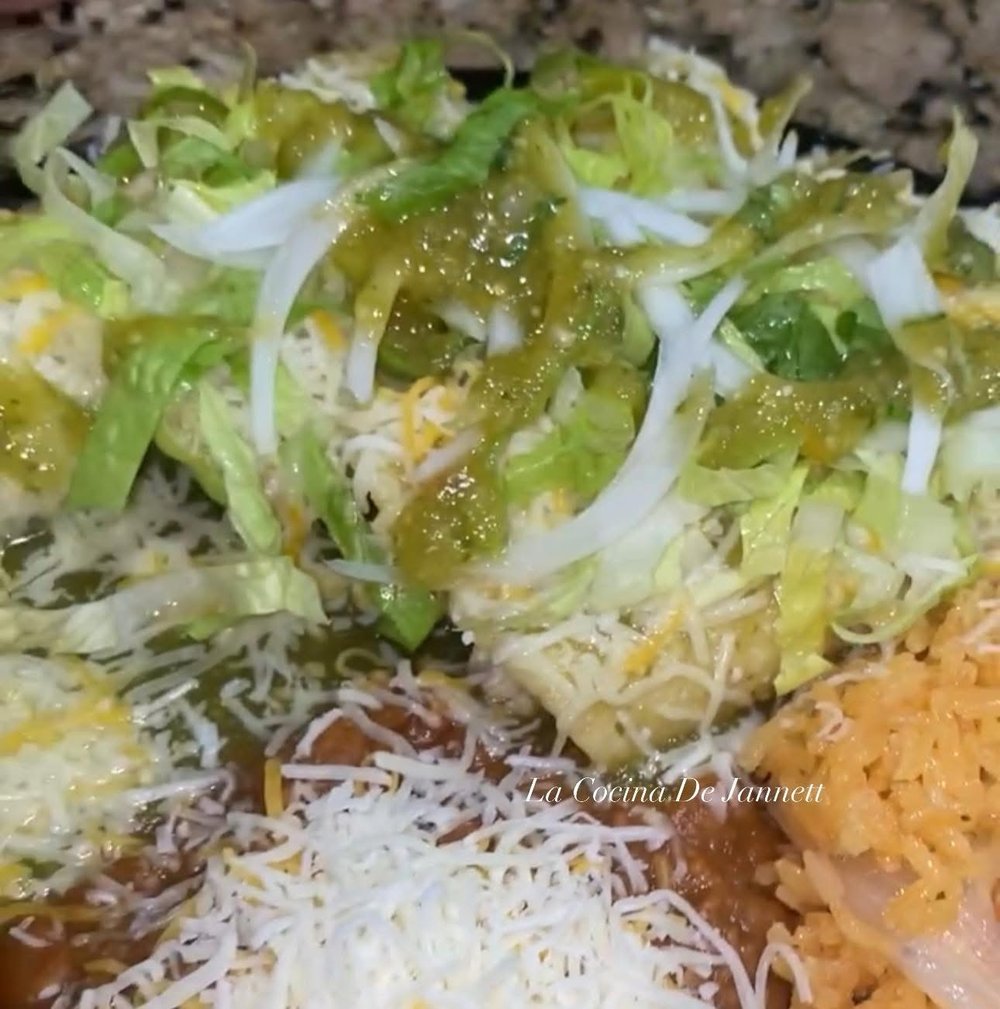 Image of Wednesday (1/8) Green Chicken Enchiladas, Mexican Rice, Refried Beans 