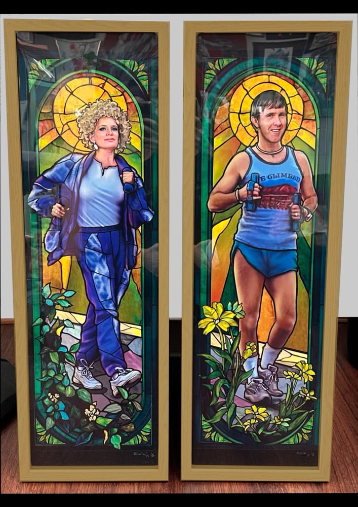 Image of FRAMED Set of “Abit of huffy puffy” in two GREEN frames.