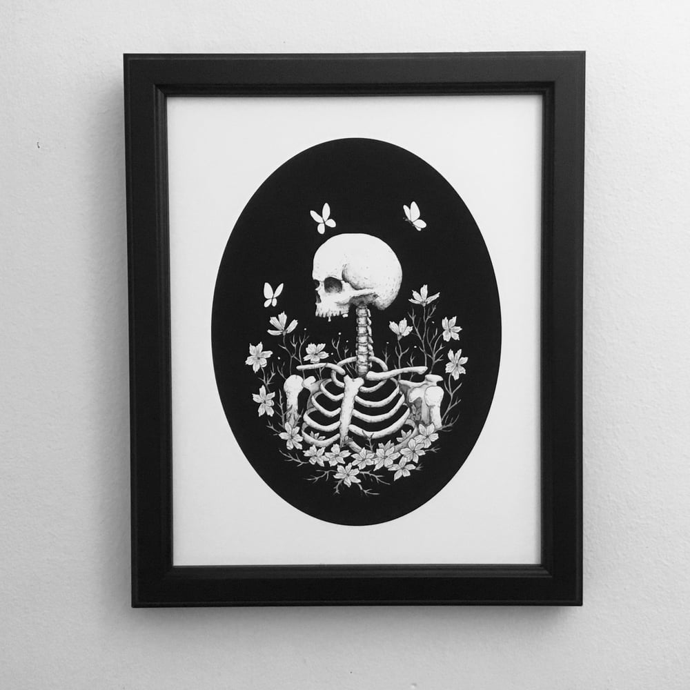 Skeleton And Cosmos Flowers print