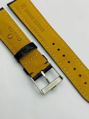 Image of 20mm CROC PADDED MENS LEATHER STRAP FOR OMEGA WATCH.BLACK.TOP QUALITY.HEAVY DUTY.VINTAGE BUCKLE