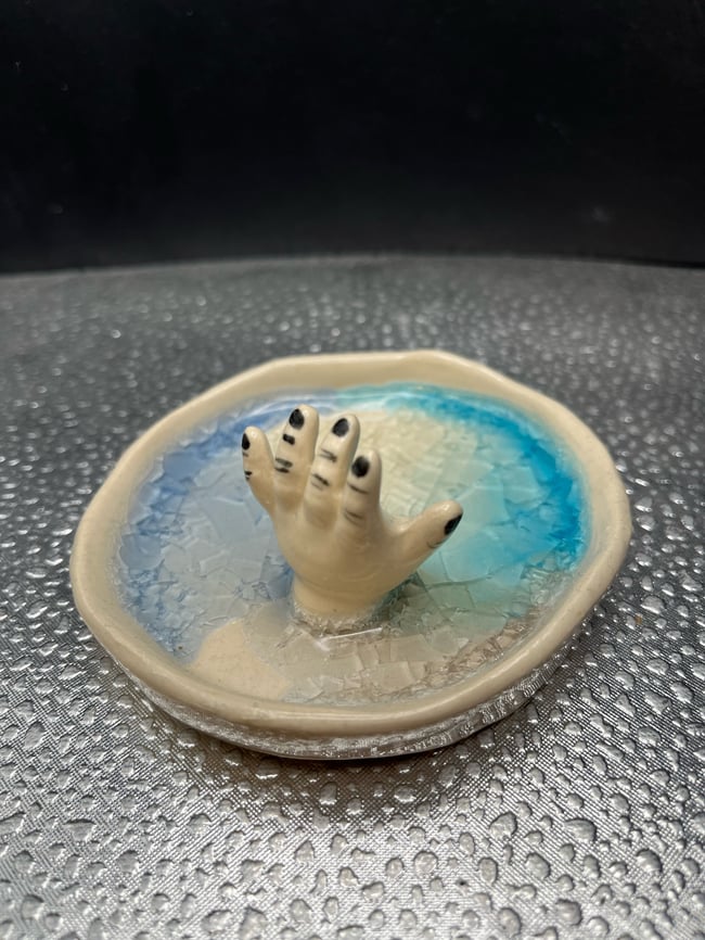 Handy Little Goth Jewelry Dish with Crackle Glass