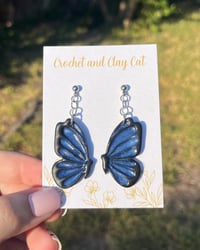 Image 1 of Blue Monarch Butterfly Earrings 