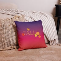 Image 1 of Pillow (Premium w Insert) - Fall Leaves and Pumpkin Sunset