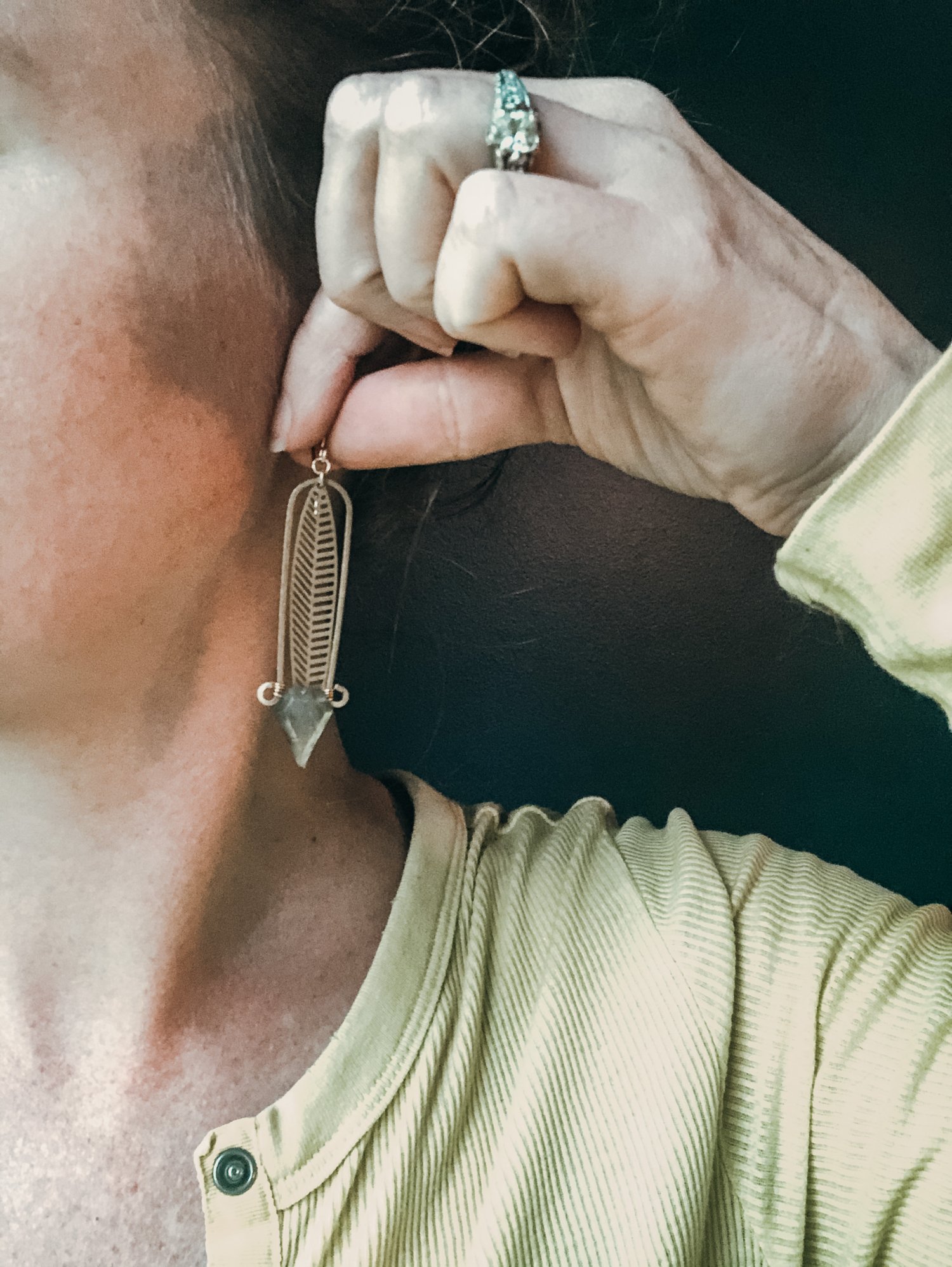 Image of Elongated Labradorite Leaf Dangles