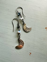 Image 1 of kyanite moonstone crescent moon dangle earrings