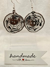 Image 3 of Handcrafted Resin Spooky Spider on Web Earrings 