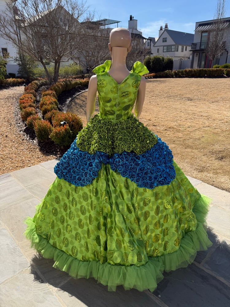 Image of Green & Blue Glitter Rose Prom Dress