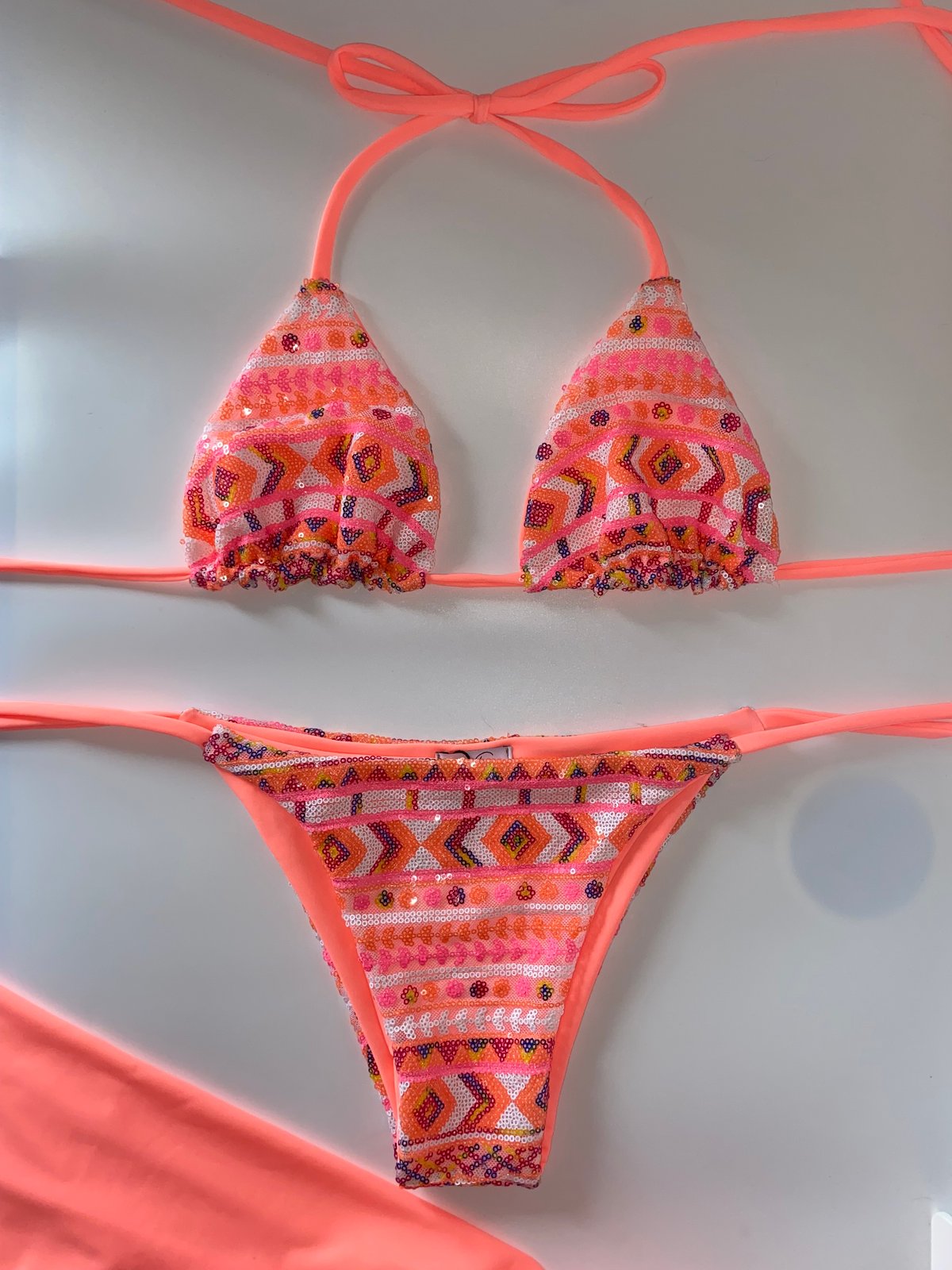 Image of Coral Sequin Bikini and Skirt