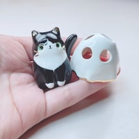 Image 4 of Tuxedo Kitty With Ghost Mask Ceramic Figurine 