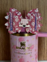 Image 3 of Pink Floral Tumbler Straw Topper Bow – Keep Calm and Love Cats