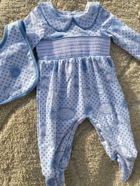 Image 1 of smocked baby boy sleepsuit and bib set 