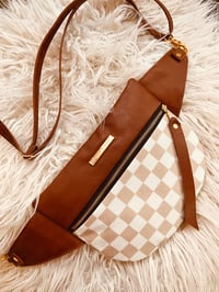 Image 1 of Latte checkered crossbody with brown 