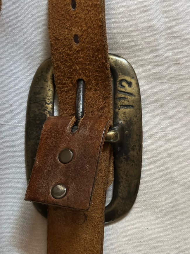 late 60s/early 1970s tooled leather belt with massive brass buckle