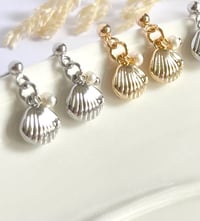 Image 2 of Tiny Sea Shell & Pearl Earrings