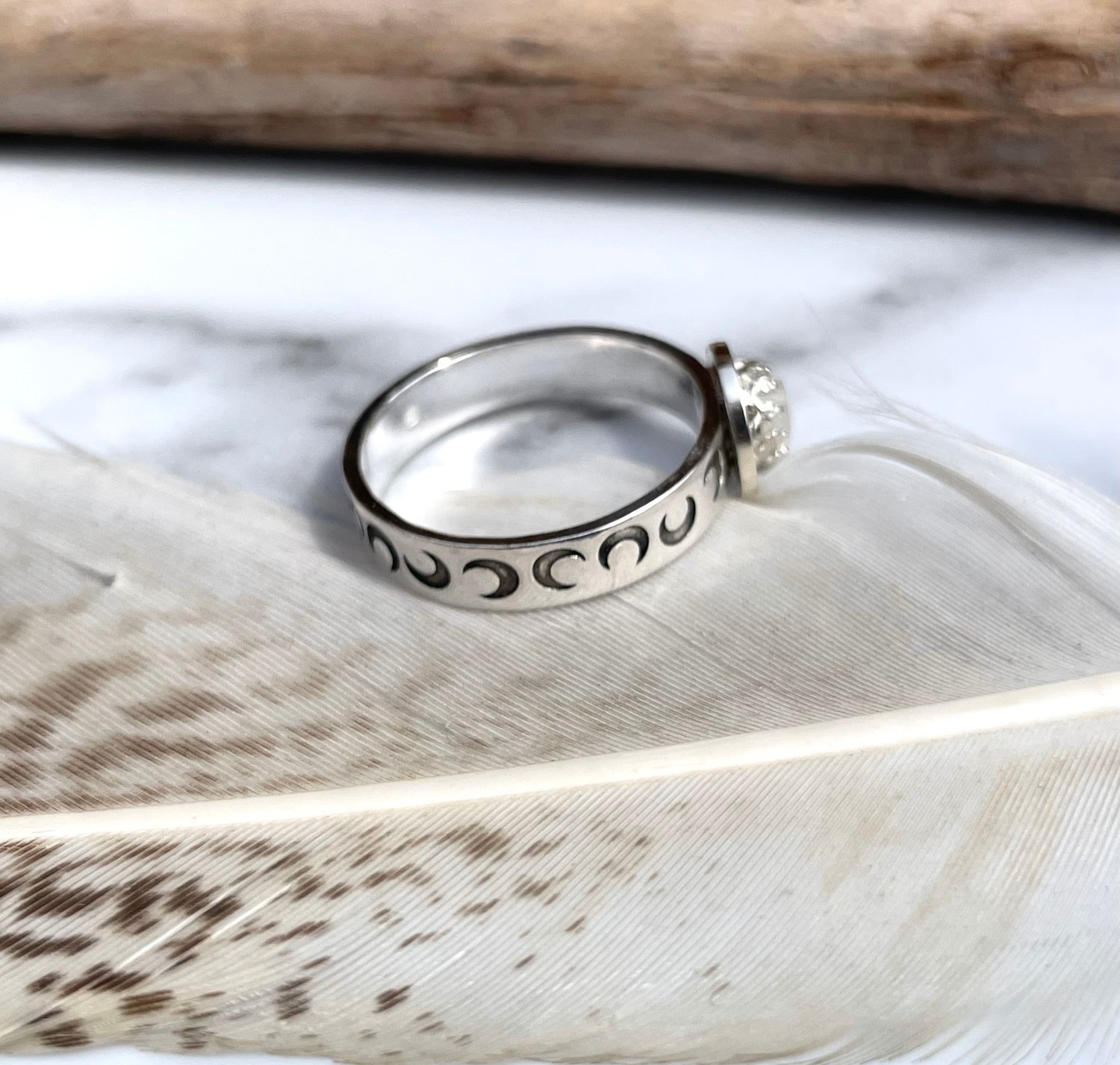 Image of Handmade Sterling Silver Moonstone Moon Ring 
