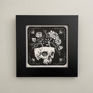 Flowers growing out of skull Linocut Print