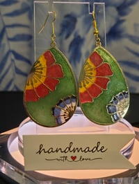 Image 3 of Handcrafted Resin Double Flower Tear Drop Earrings 