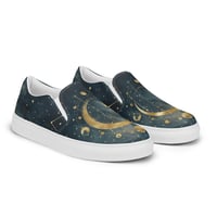 Image 1 of Blue and Gold Celestial Moons Design Men’s Slip-On Canvas Shoes