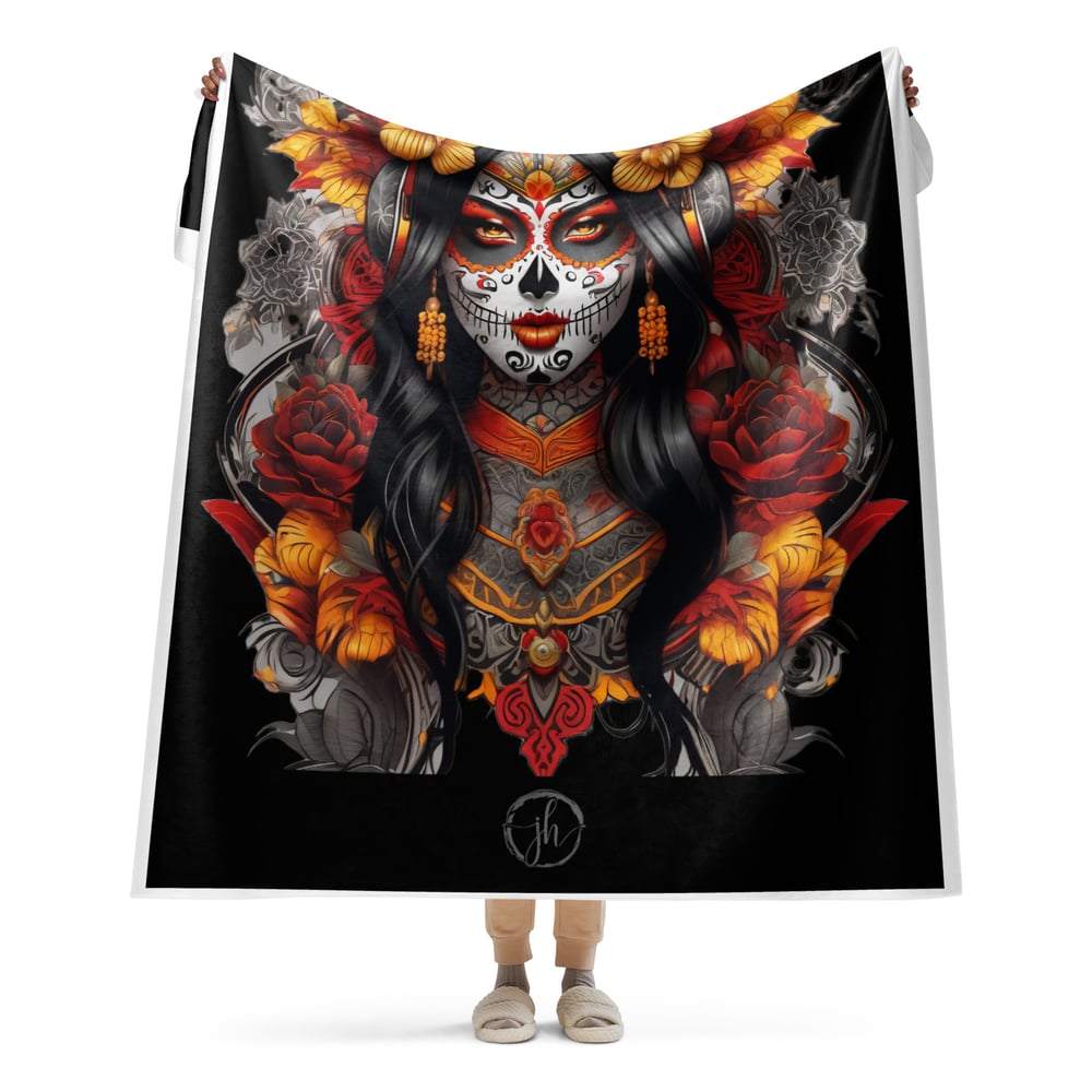 Sherpa Blanket Orange and Red Sugar Skull