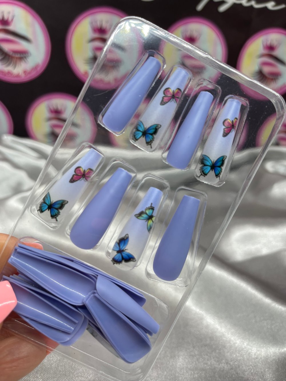 Press-On Nails Blue Butterflies 