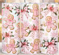 Pink gingerbread men 20oz subliamtion tumbler