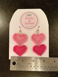 Image 3 of Crochet double heart earrings