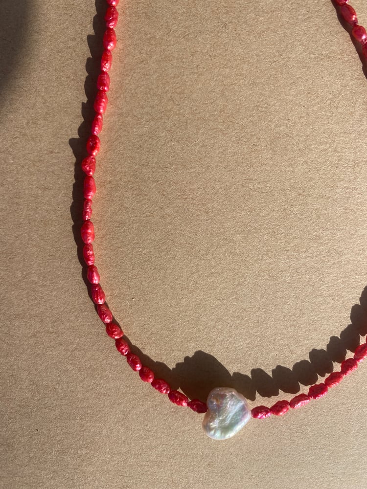 Image of Red heart pearl necklace 