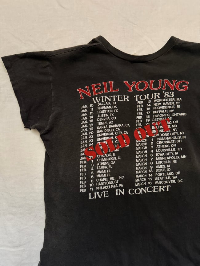 vintage Neil Young concert t shirt tee 80s 70s
