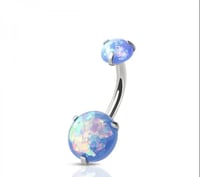 Image 1 of Double Opal Prong Set Cz 316L Ss Navel Ring