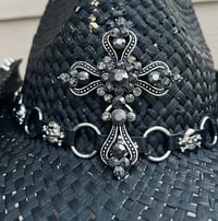 Image 3 of Black Cowboy Hat Stud Edges, Skull and Crystal Cross Band 