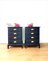 Image 1 of Navy Blue Stag Bedside Tables / Bedside Cabinets / Chest Of Drawers 