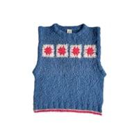 Image 1 of Granny square vest in denim blue and coral