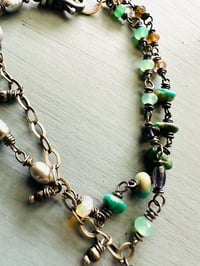 Image 13 of double strand grey pearl turquoise and gemstone charm bracelet