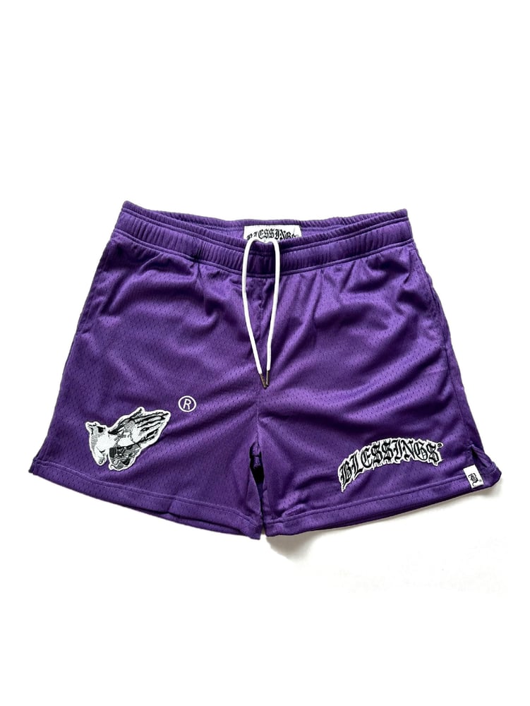 Image of BLE$$ING$®️ 500GSM PURPLE MESH SHORTS 